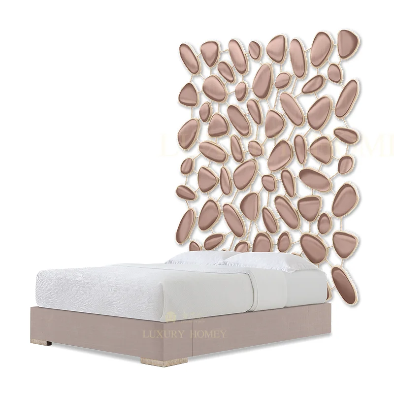 China modern designs bedroom furniture golden iron metal king queen size luxury double bed designs pink bed headboard