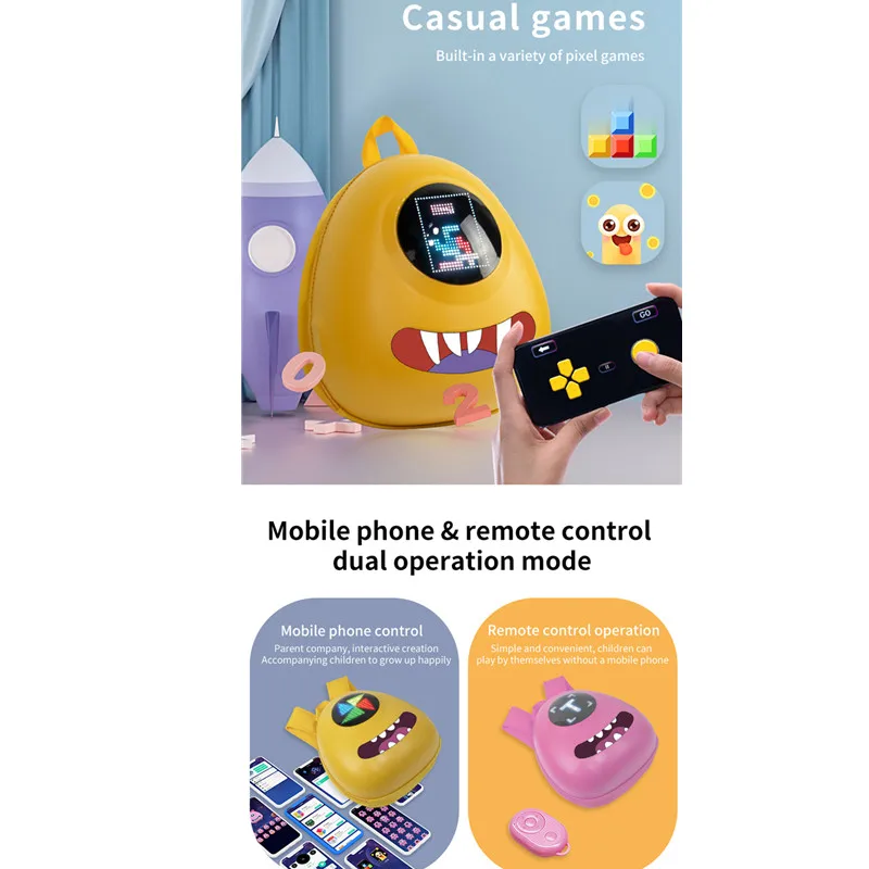 Hand-painted children backpack display screen full color USB power backpack, children creative leisure backpack