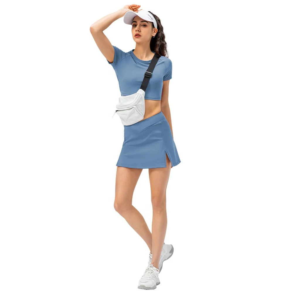 Summer fitness short skirt two tennis skirts and trousers running leisure anti light split skirt tennis  dress set