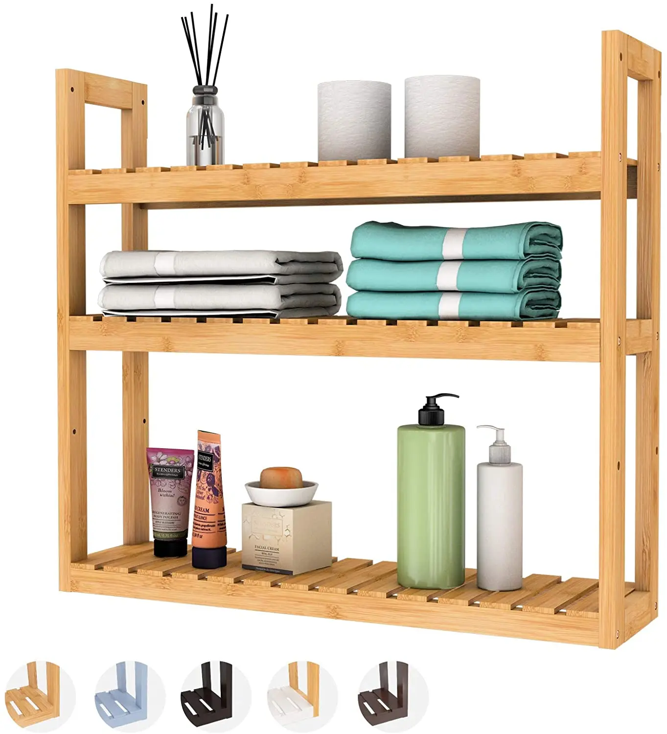 Bamboo Bathroom Shelf, 3-Tier Wall Mount Storage Rack, Adjustable Layer Free Standing Over Toilet Utility Shelves