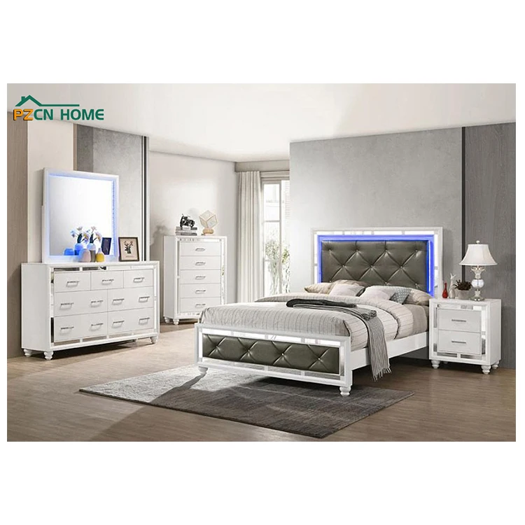 Новейший дизайн 2021, мебель для спальни большого размера, кровать со светодиодной подсветкой и набор мебели для спальни