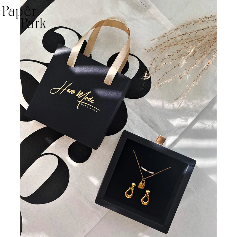 
Luxury custom logo jewelry packaging drawer box aesthetic gold stamp jewerly packaging box 