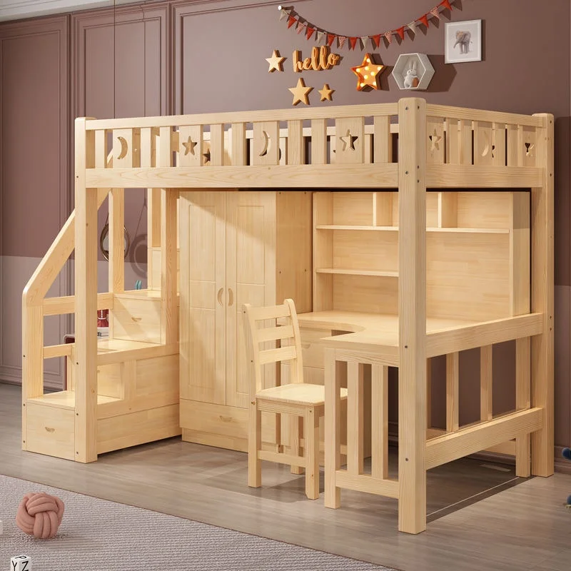 Bed Furniture Enviroment Friendly Modern Solid Pine Wood Bed Children Wooden Bunk Bed for Bedroom