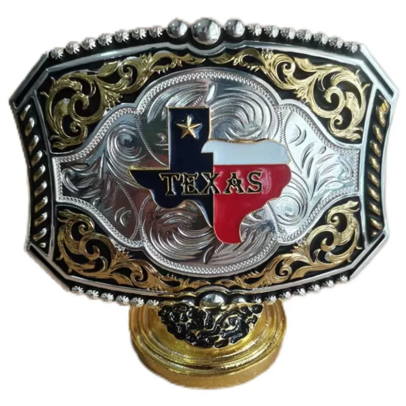 Texas State Map Flag Large Huge Rodeo Western Gold Tone Belt Buckle