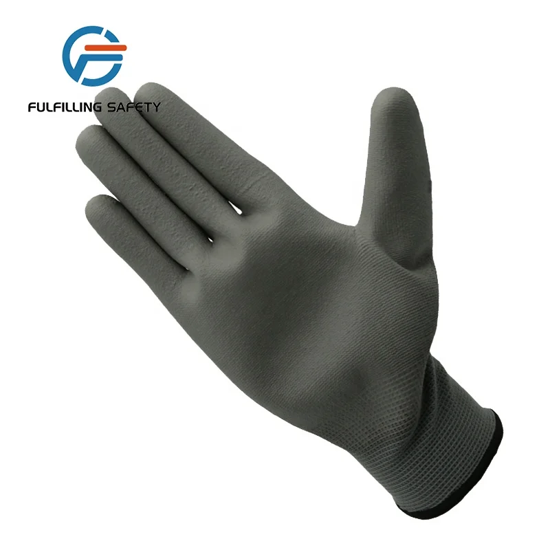Working safety gloves polyester pu glove black nylon pu safety work gloves