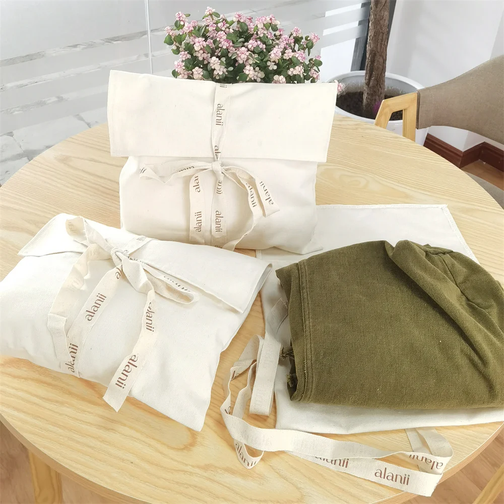 Chuanghua Custom Logo Printed Envelope Muslin Calico Pillow Wallet Pouch Bag Natural Ribbon Canvas Envelope Dust Bag