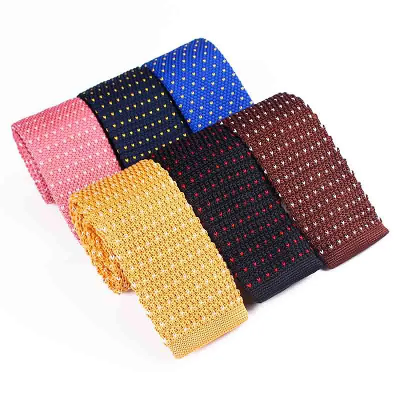 Factory supplies elegant party accessories embroidered 5.5cm skinny woven knitted polyester dot neckties for men