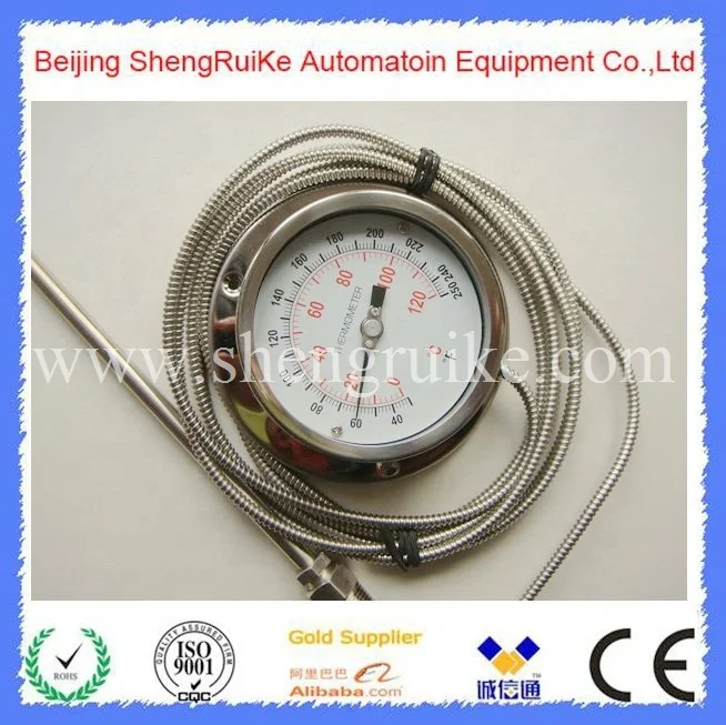 Remote reading stainless steel capillary thermometer