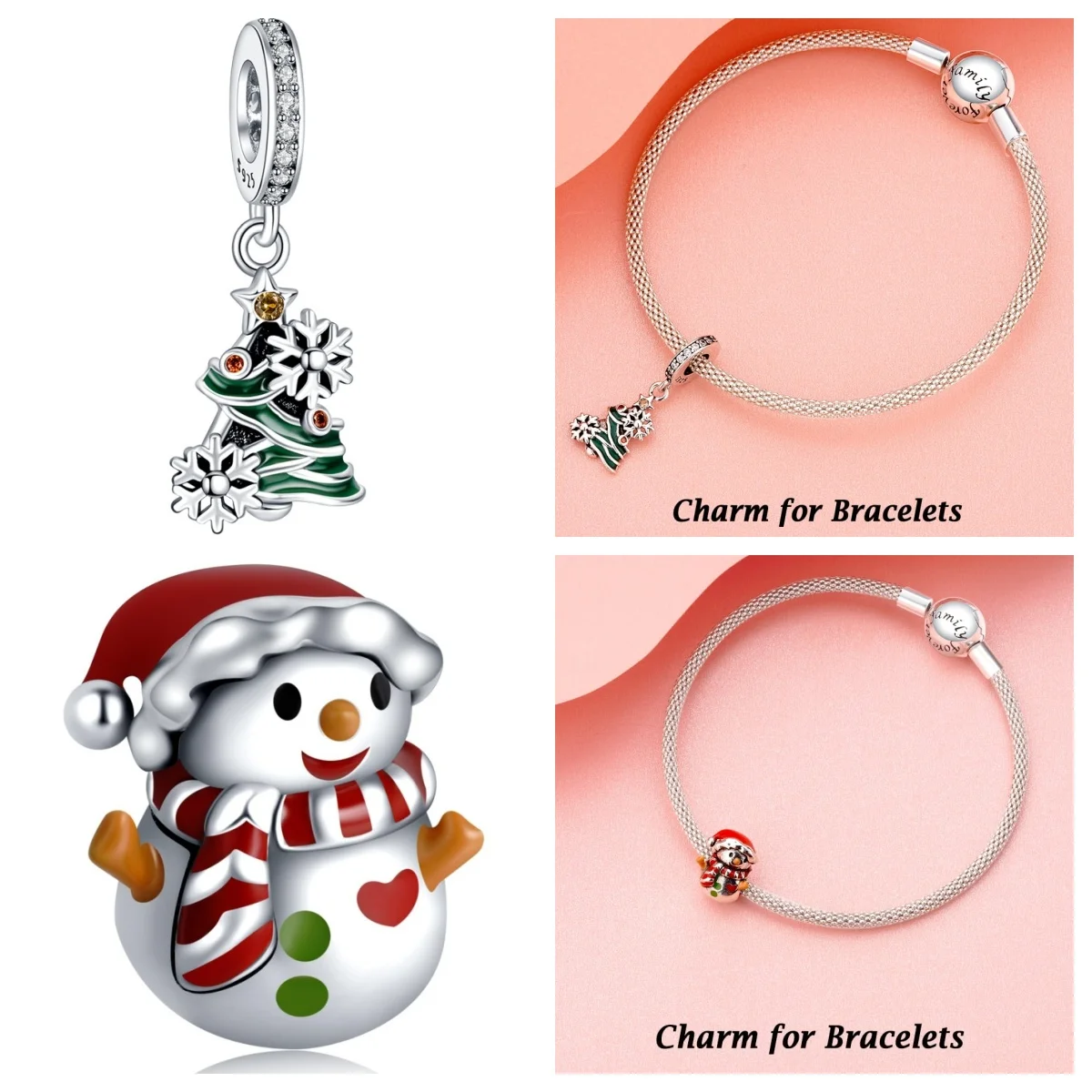 Christmas Jewlery 925 Silver Christmas Beads Enamel Tree Heart Charms for Jewelry Making Women Christmas Bracelet & Bangle DIY