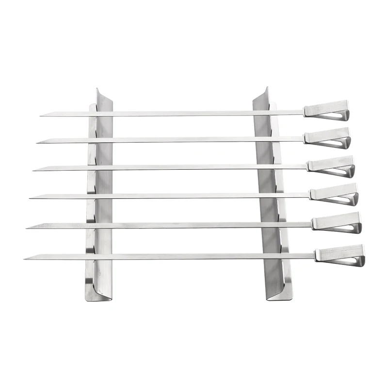 
hot selling factory outlet stainless bbq tool set kebab rack with 6 wide skewers 