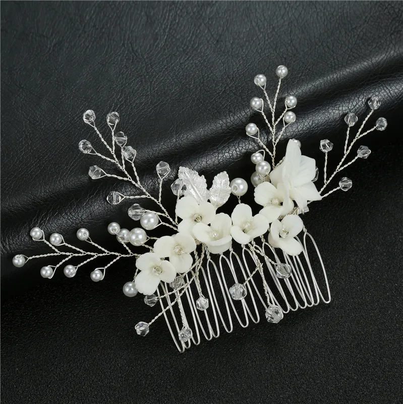 Handmade Clip Rhinestone Bride Wedding Pearl Bridal Hair Pins Piece Accessories Comb Barrette for Women and Girl