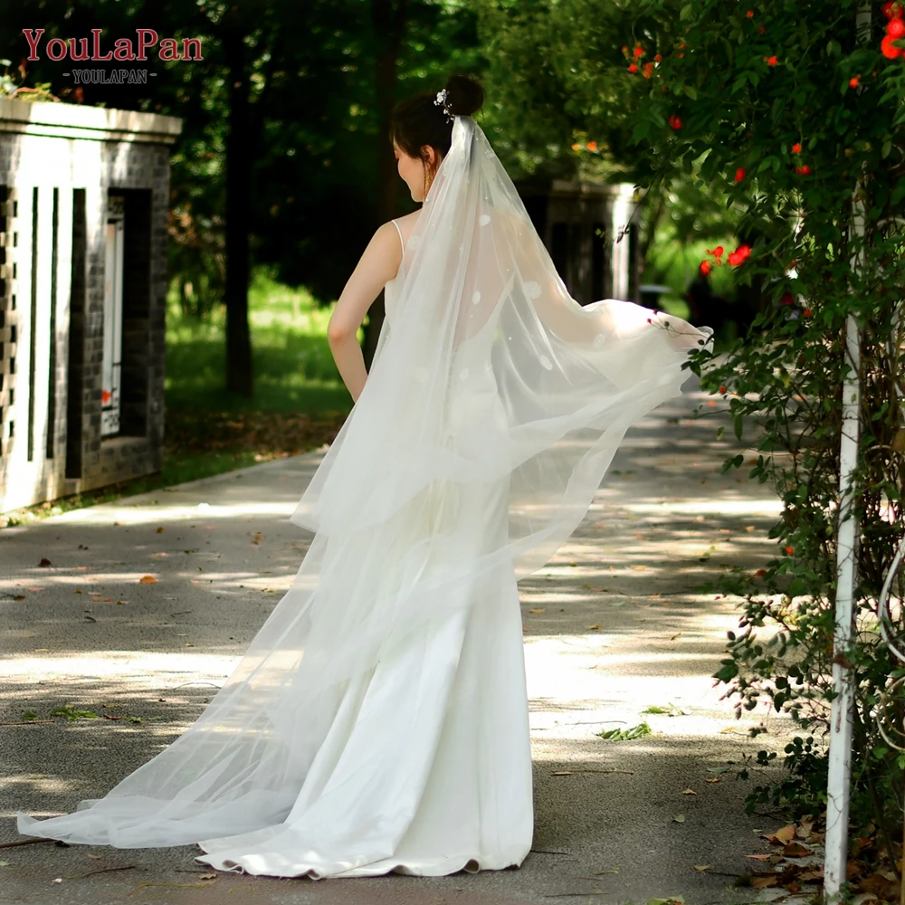  YouLaPan V61Fabric Цветочная мягкая Свадебная двухслойная кружевная жемчужная вуаль белые свадебные аксессуары длиной 2