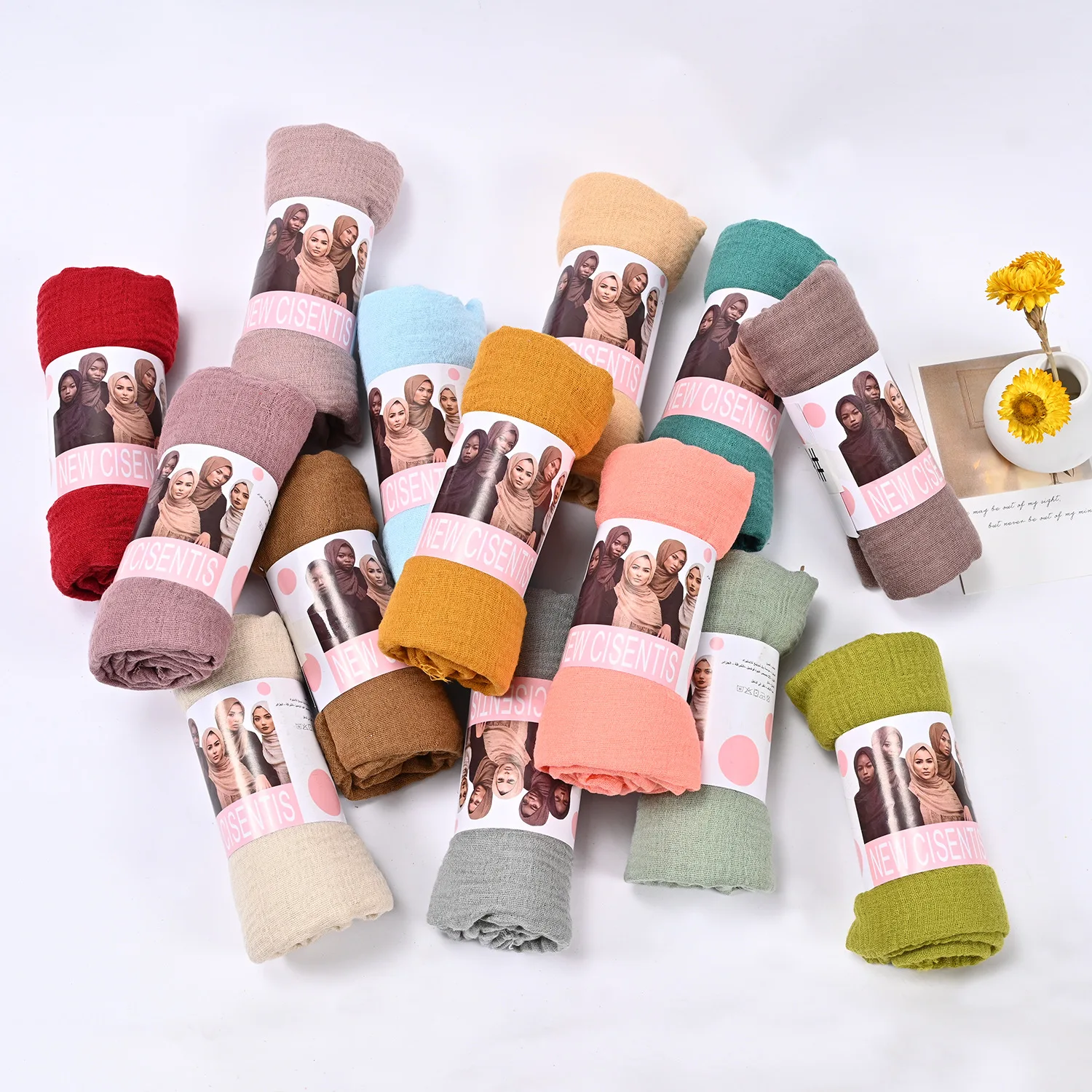 Solid Color TR Cotton Linen 180x90 Large-Size Bubble Wrap Ethnic Style Cross-Bo Fashion Hijab Cover Woven Bawal Plain Wholesale