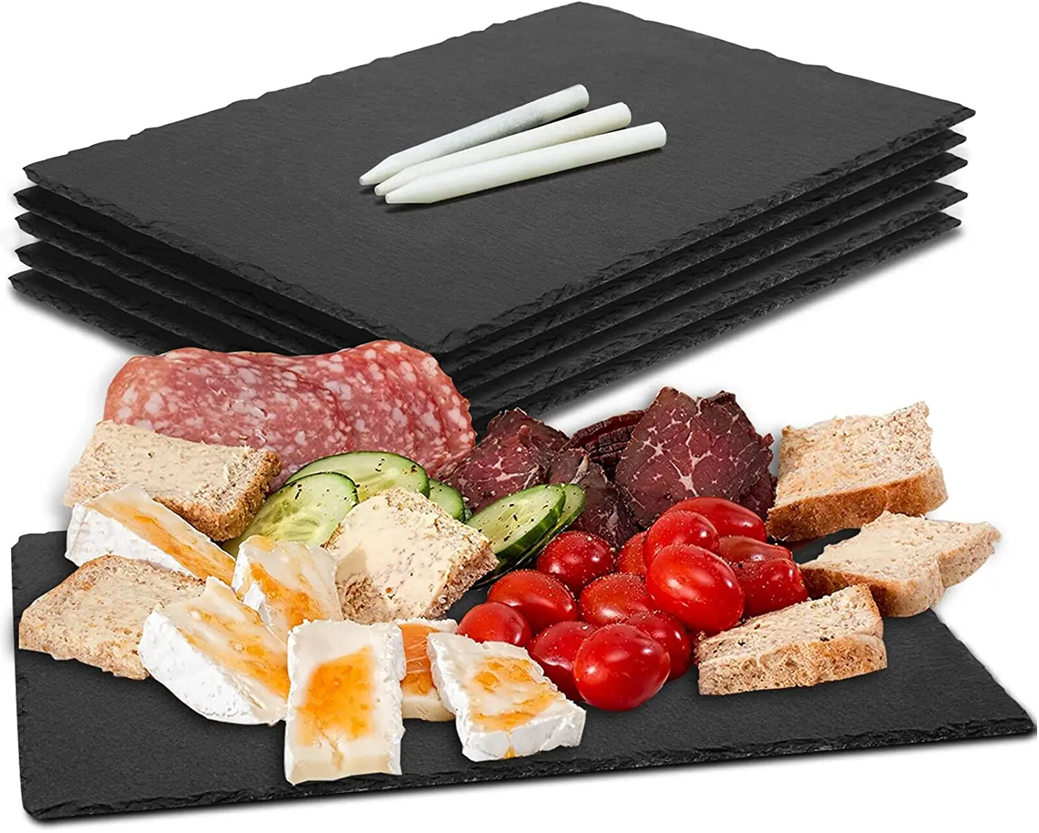 Natural Edge 30*20cm Black Wedding Decoration Rectangle Black Stone Cheese Board Plate With Eva Feet