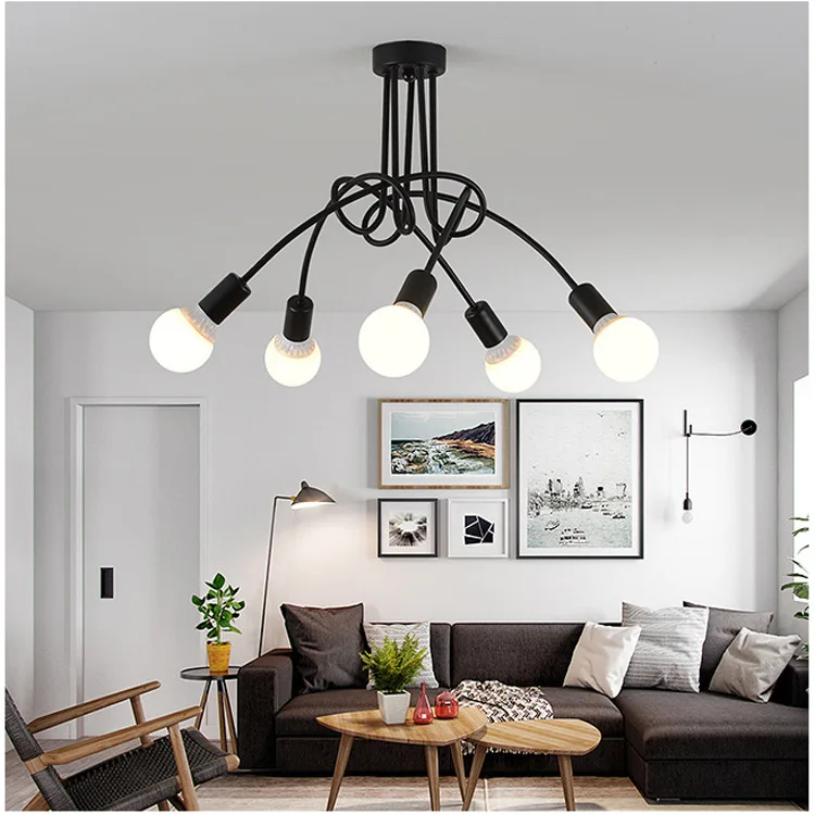 Modern minimalist creative iron art curved pipe multi heads pendant light ceiling light for living room study room bedroom