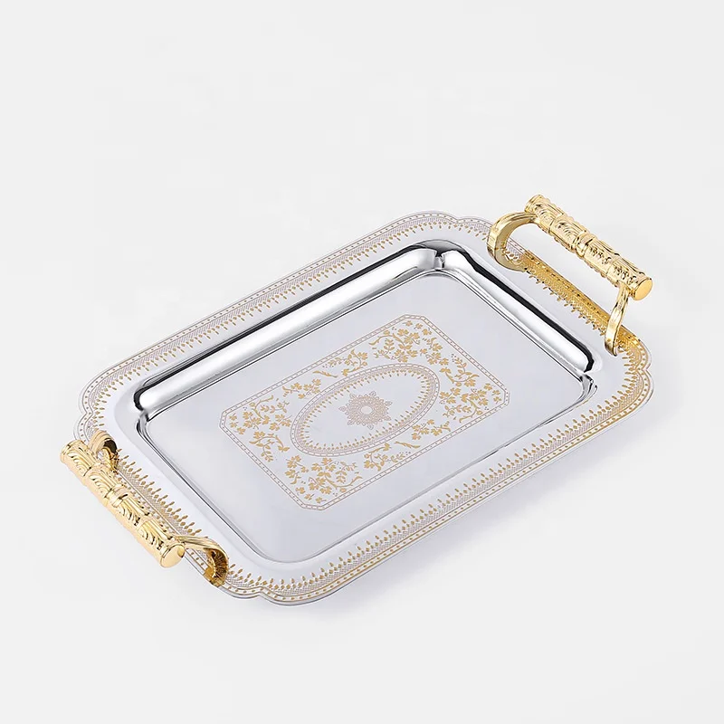 Metal Gold Mirror Tray Square Luxury Arabic Tray for Tea Food Dessert Chocolate Serving Decorative Trays Home Decor