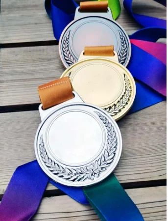 Blank Medals Ear of wheat medal with Color ribbon gold Silver Copper Color medal print for free on the blank