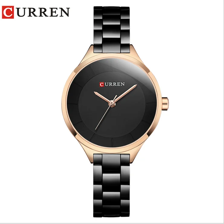 Женские роскошные часы Curren 9015 черные золотые полностью стальные ювелирные изделия кварцевые женские модные