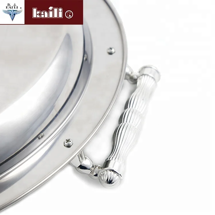 Wholesale Good quality large size  food  round shape stainless steel serving tray