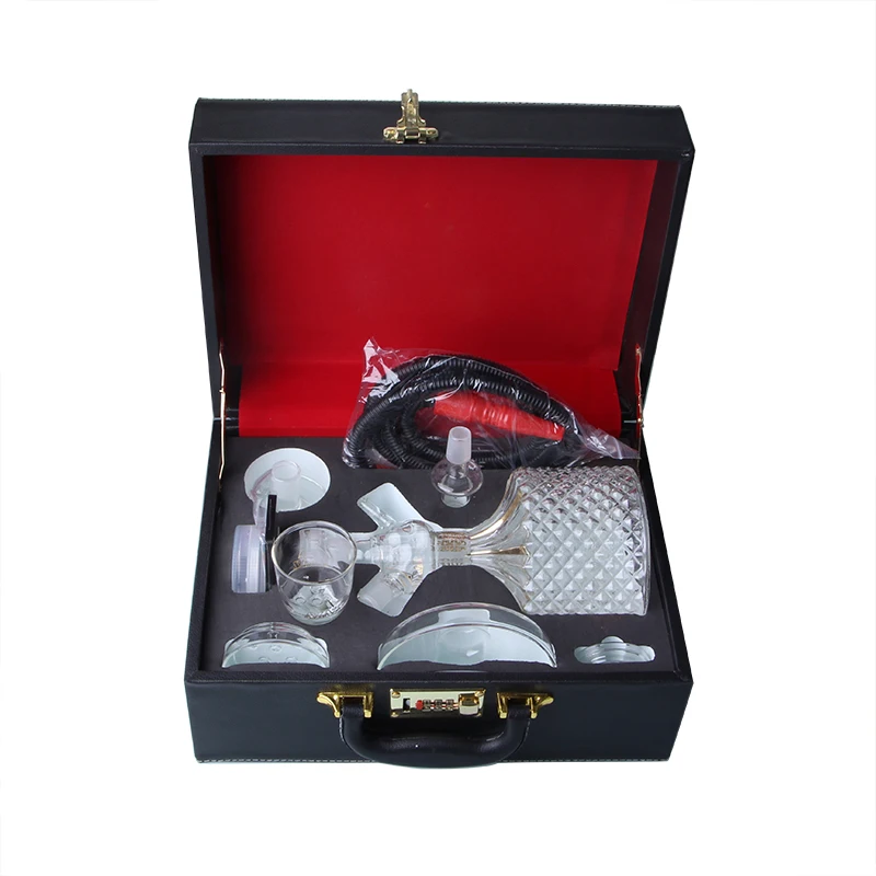 wholesale new design glass hookah shisha glass smoking LED light chicha narguile with leather suitcase