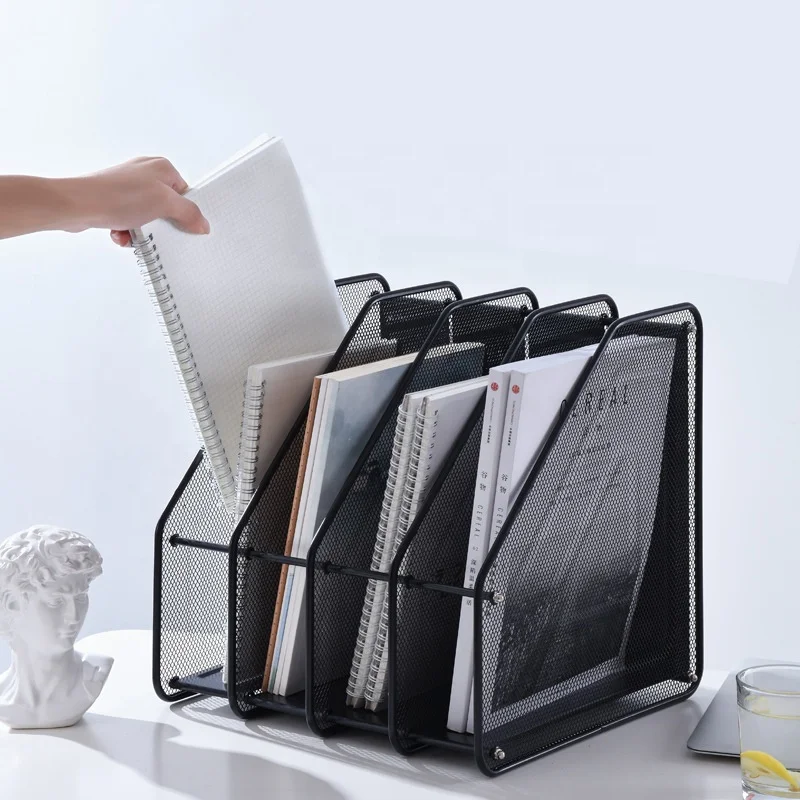 High Black Quality Metal Wire Magazine Holder 4 Components Mesh File Holder Office Desk Accessories Decorative File Box