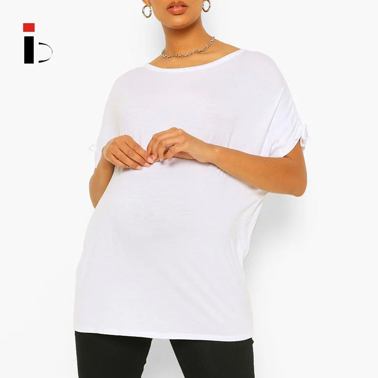 Специальная дизайнерская Белая Футболка для беременных с рюшами и рукавами, женский топ, платье, дизайнерская одежда