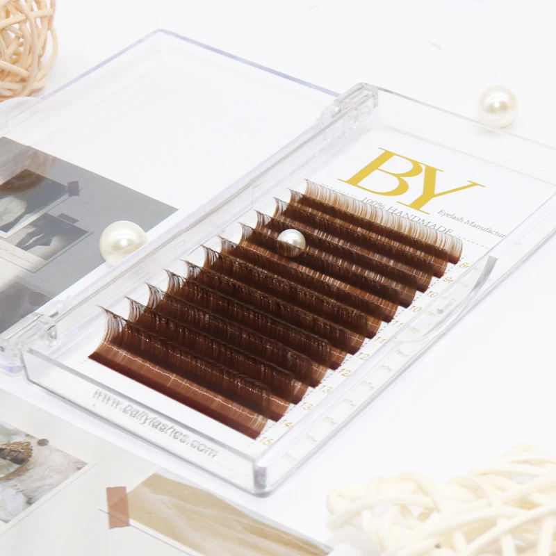 BY Wholesale Professional Nature 0.3 0.5 0.7 Brown color lashes With OEM& ODM Private Label C D Individual brown Eyelash Extensi