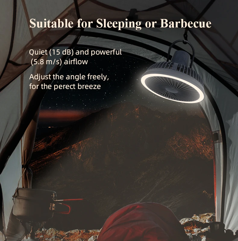 Hot Sale Model Camping Fan Rechargeable Desktop Portable Rechargeable Foldable Camping Fan With Light Fan