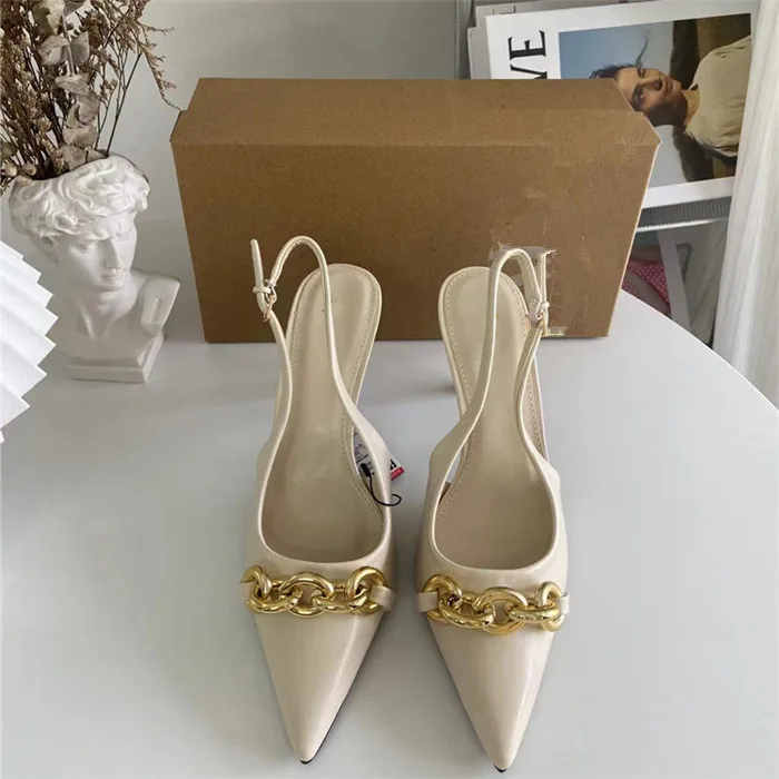 chaussures femme new summer high temperament high heels pointed fine heel metal chain jewelry sandals female