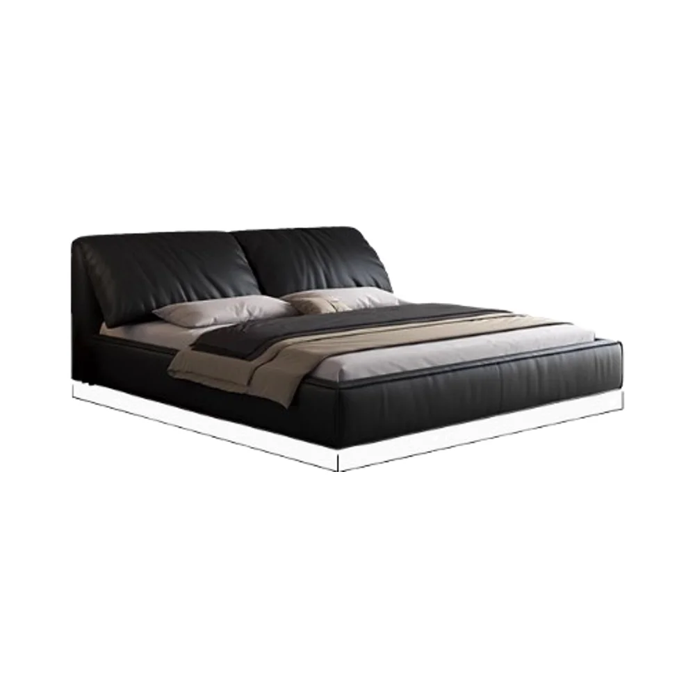 Modern simple elephant ear double bed black light luxury soft leather bed