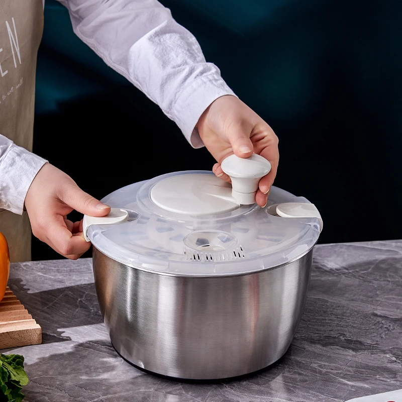 Hot selling fruit & vegetable tools commercial salad spinner 5L large salad spinner stainless steel vegetable spinner for salad