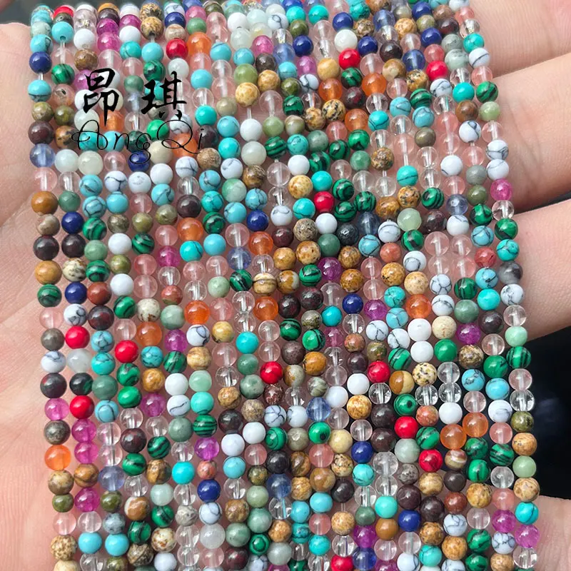 Wholesale 2mm 3mm Small Round Natural Stone Beads Amethyst Agate Crystal Beads For Bracelet Necklace Making