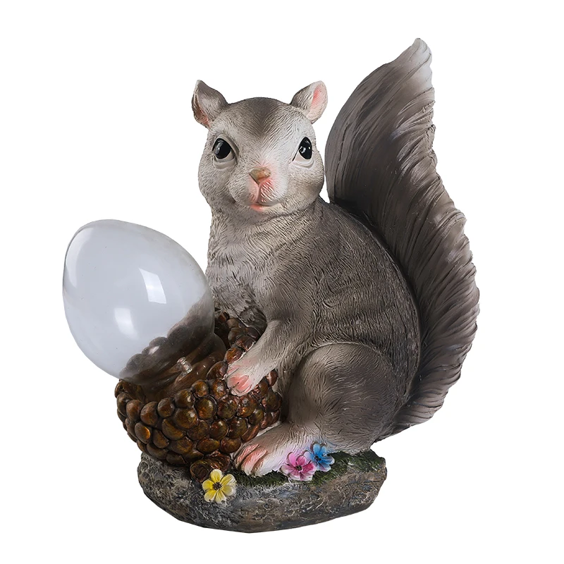 
Garden decoration Solar statue lamp resin squirrel statue with crackle glass ball solar light 