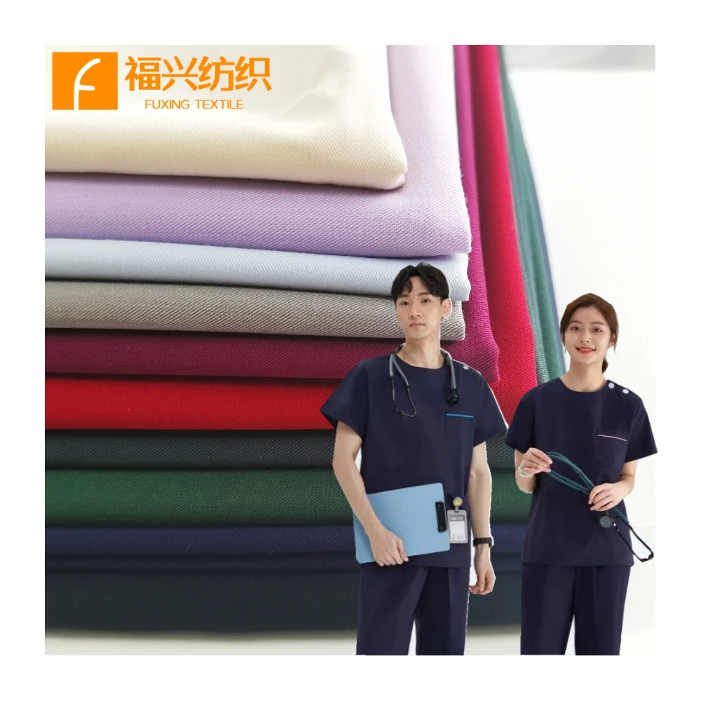 Manufacture polyester rayon spandex twill 4 way stretch scrubs fabric for medical uniform