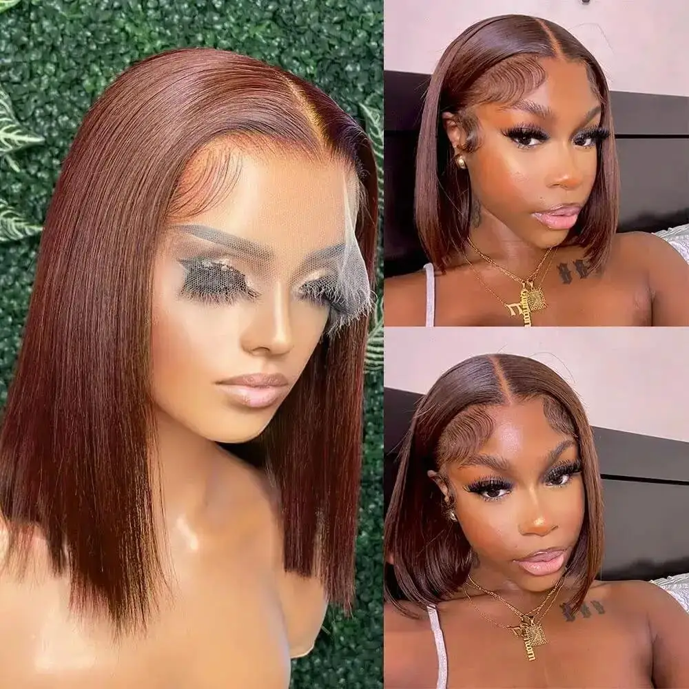 Double Drawn Bob wig Straight Bob Wigs Human Hair Lace Front Glueless Wigs Human Hair Pre Plucked Wear And Go Lace Frontal Bob