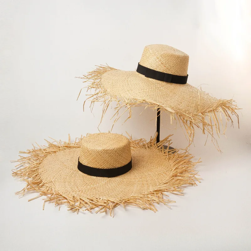 2022 New Village Garden Style Spring Outdoor Straw Bucket Hat Raffia Handmade Beach Sun Protection Adorable Kids Straw Hats