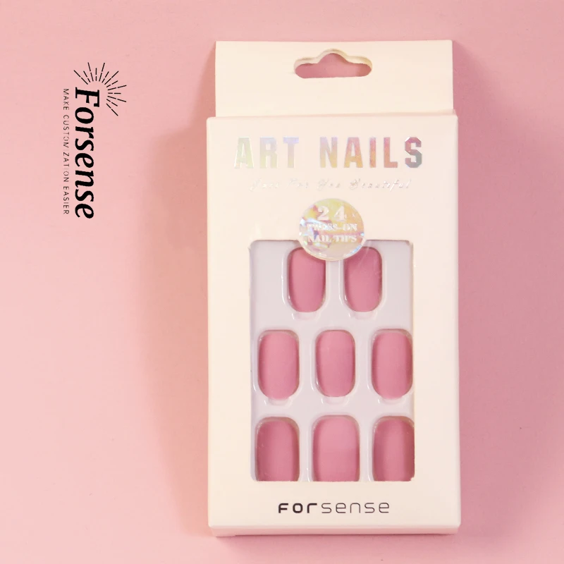 hot pink press on nails matt fake nails frosted short oval false nails 24 abs private label artificial fingernails wholesale