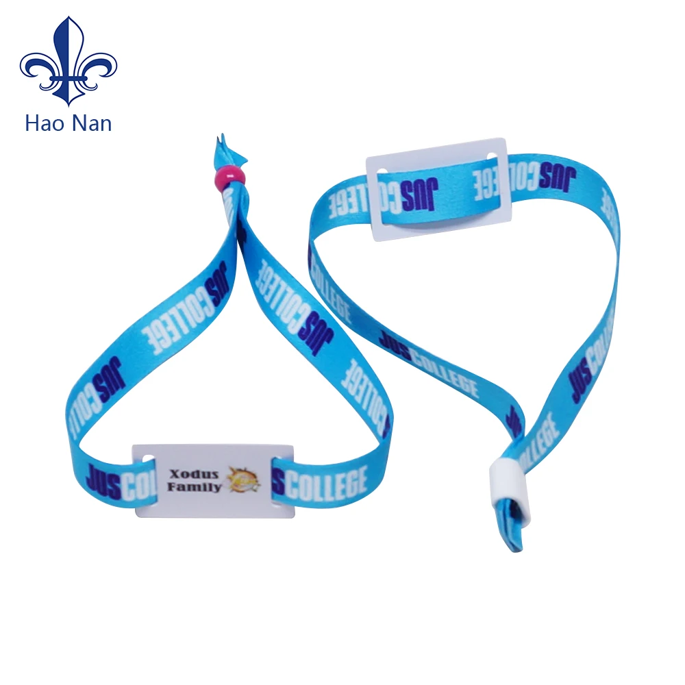 Promotional RFID wrist bands custom logo NFC wrist band fabric bracelet with plastic card polyester wristbands for events