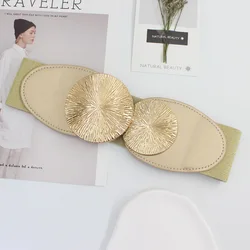 2022 New design 6cm width Round Double Ring Metal Buckle Elastic Women Belt