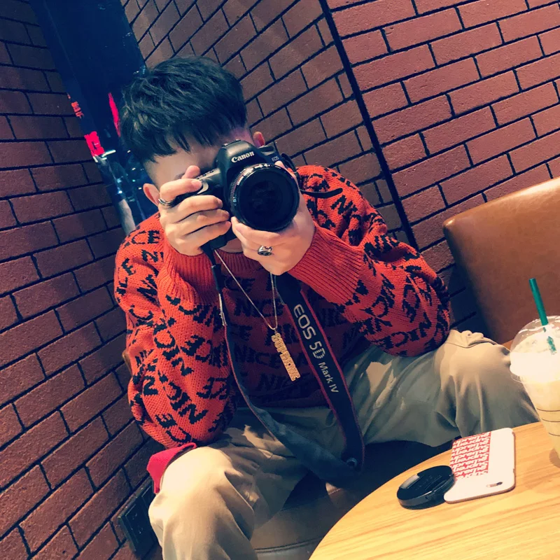 Модный дизайнерский высококачественный зимний свободный мужской свитер