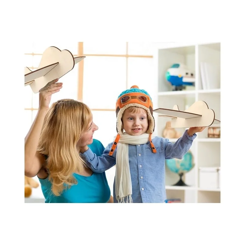 Two Styles DIY Wooden Airplane Toys Unfinished Wood Glider Plane Model Paint for Birthday Family School Craft Projects