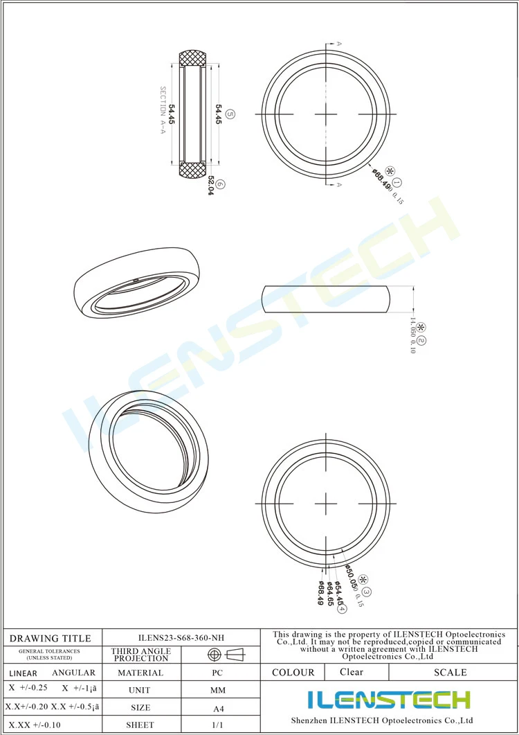 Round Window Lens 360 degree 68mm omnidirectional beam led lens for indoor lighting