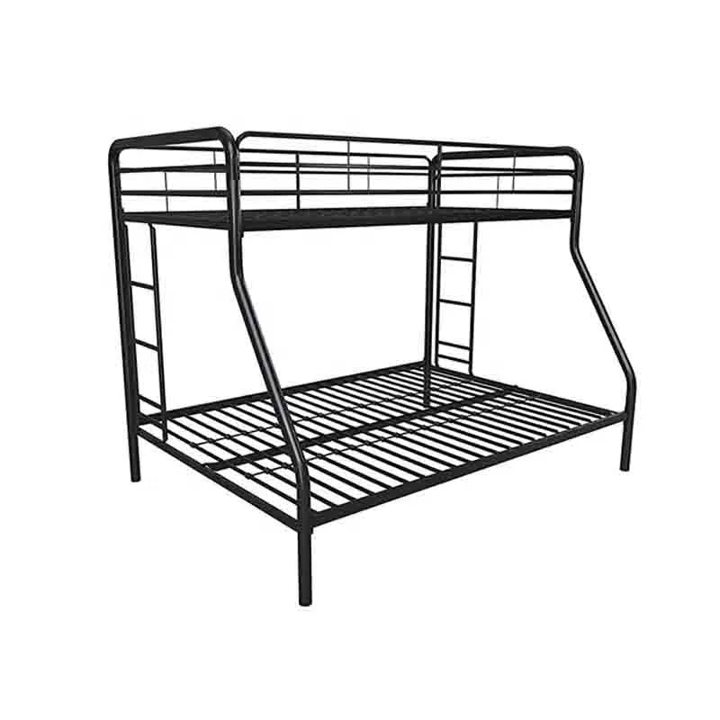 Comfy Living Heavy Duty Metal Frame Bunk Bed Twin-Over-Full Design Ladder Black Space-Saving Home Decor Furniture Double Tiers