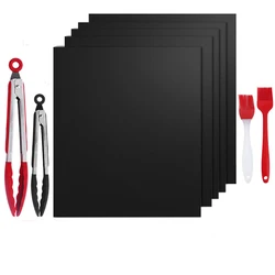 BBQ Accessories Reusable Non-stick PTFE Oven Liner 0.4mm thick barbecue mat Oil brush clip tong BBQ grill mat set