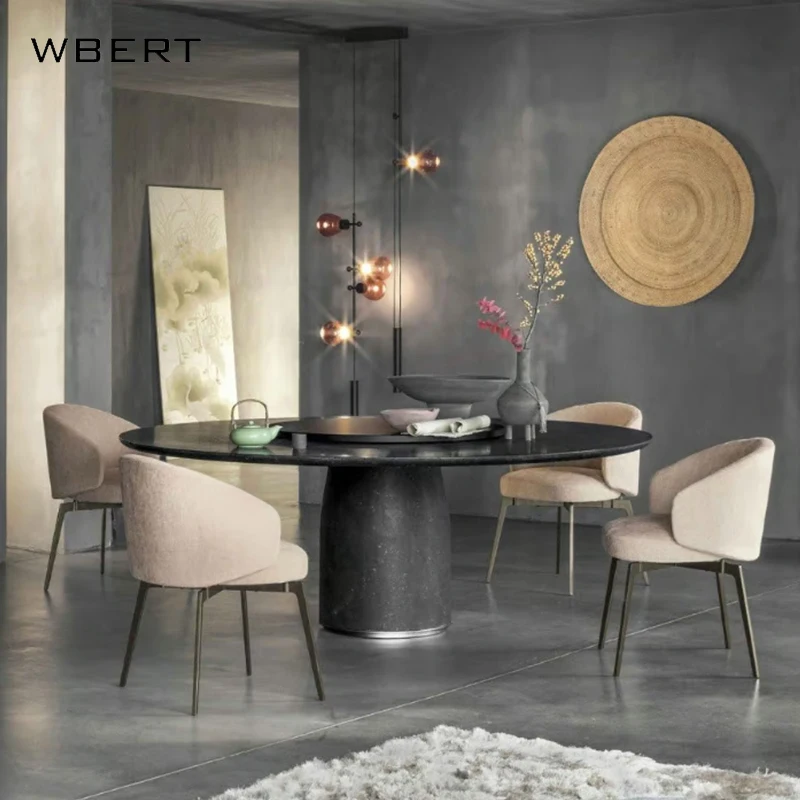 WBERT Luxury Stone Table Set Small Nordic round Marble Table for Modern Living Room Solid and Creative Dining Table