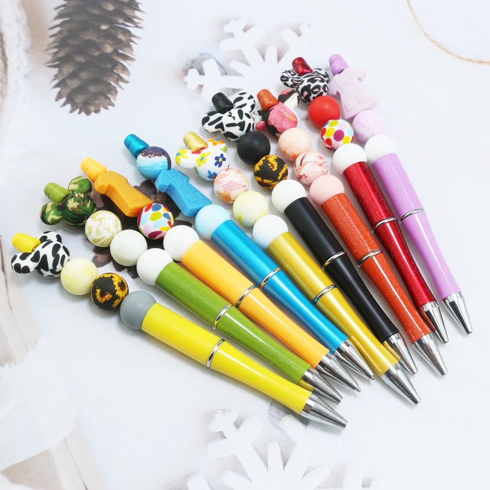 2022 New Style DIY Silicone Beaded Pens Office School Writing Supplies Plastic Ballpoint Pen