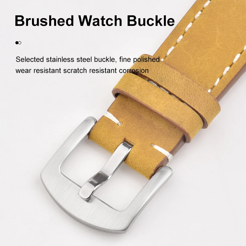 Top Grain Vintage Handmade Crazy Horse Genuine Leather Watch Bands Wrist Straps With Stainless Steel Buckle