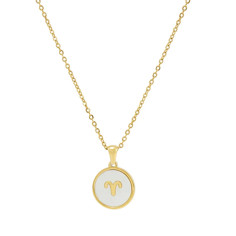 18K Gold Plated Stainless Steel 12 Horoscope Sign Coin Pendant Fashion Round Zodiac Necklace Jewelry For Couple