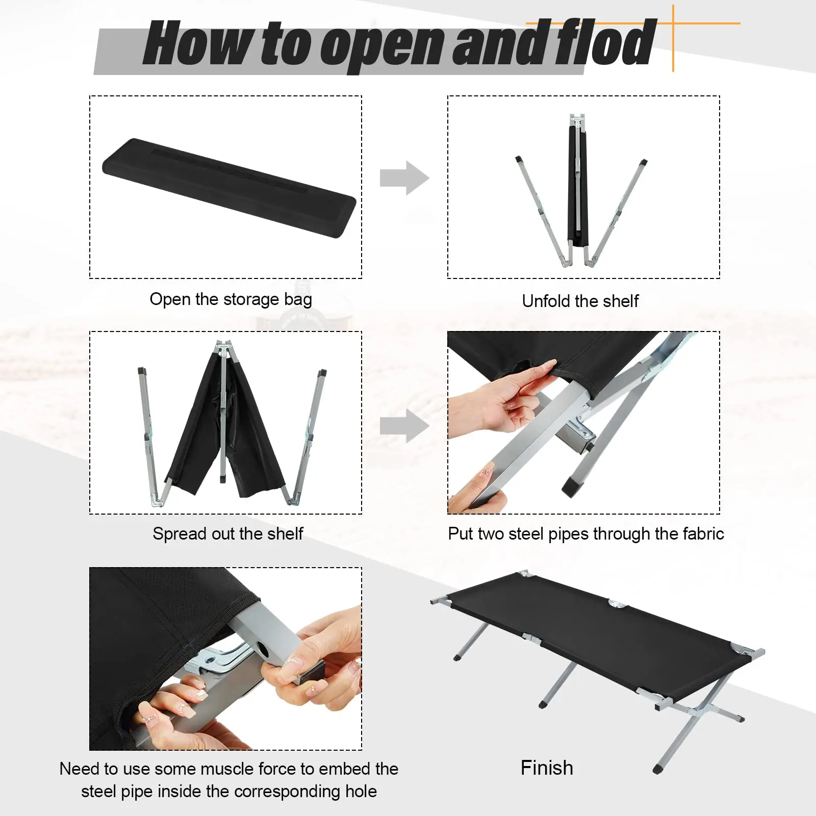 Factory Outdoor Metal Frame Lightweight 600D Oxford Outdoor Portable Carry Folding Sleeping Stretcher Camping Cots Bed for Adult