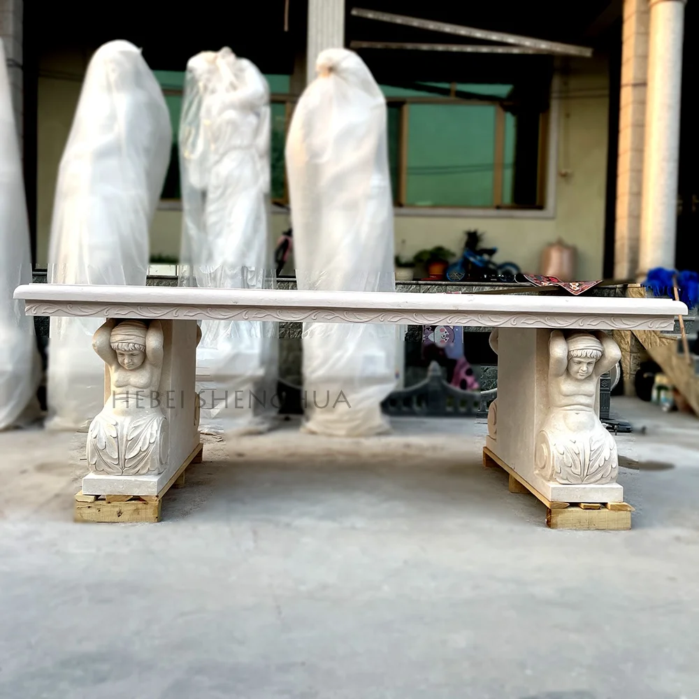 Custom Luxury Outdoor Garden Large Size Marble Dining Table With Stone Statue